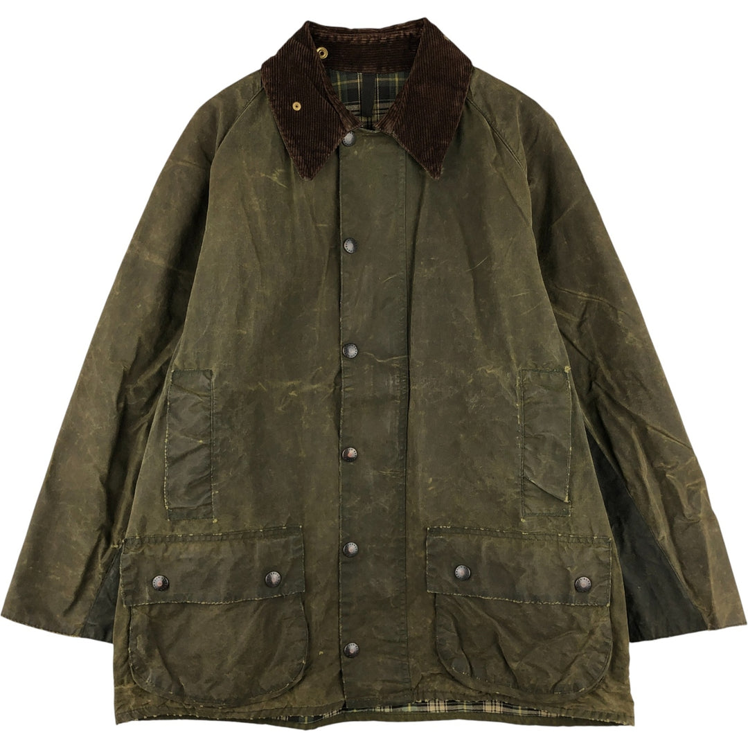 80s-90'S Barbour BEAUFORT 3 Warrant Oiled Hunting Jacket, Made in England, C42, Men's Size L cotton Khaki type Vintage Second Hand