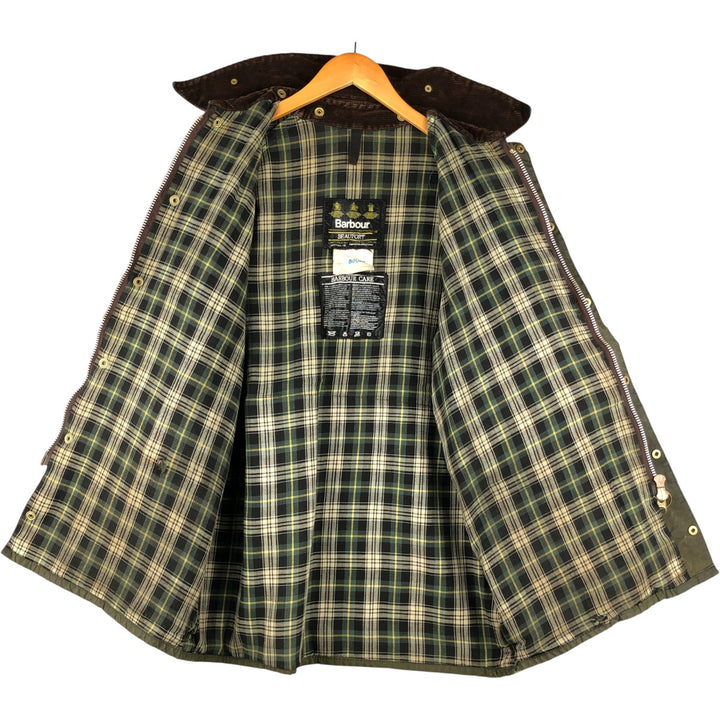 80s-90'S Barbour BEAUFORT 3 Warrant Oiled Hunting Jacket, Made in England, C42, Men's Size L cotton Khaki type Vintage Second Hand