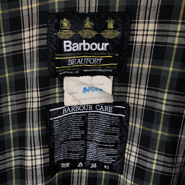 80s-90'S Barbour BEAUFORT 3 Warrant Oiled Hunting Jacket, Made in England, C42, Men's Size L cotton Khaki type Vintage Second Hand