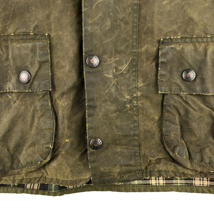 80s-90'S Barbour BEAUFORT 3 Warrant Oiled Hunting Jacket, Made in England, C42, Men's Size L cotton Khaki type Vintage Second Hand