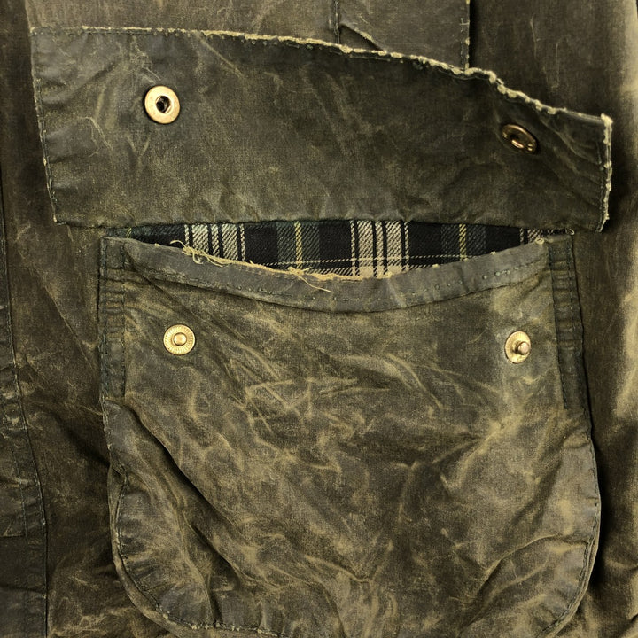 80s-90'S Barbour BEAUFORT 3 Warrant Oiled Hunting Jacket, Made in England, C42, Men's Size L cotton Khaki type Vintage Second Hand