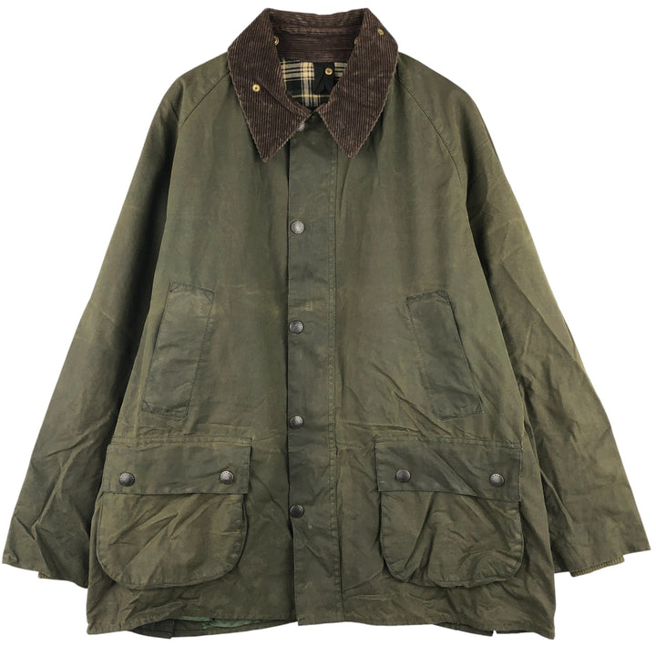1990'S Barbour Bedale 3-Warrant Waxed Cotton Oiled Jacket, Made in England, C44, Men's Size L cotton Khaki type Vintage Second Hand
