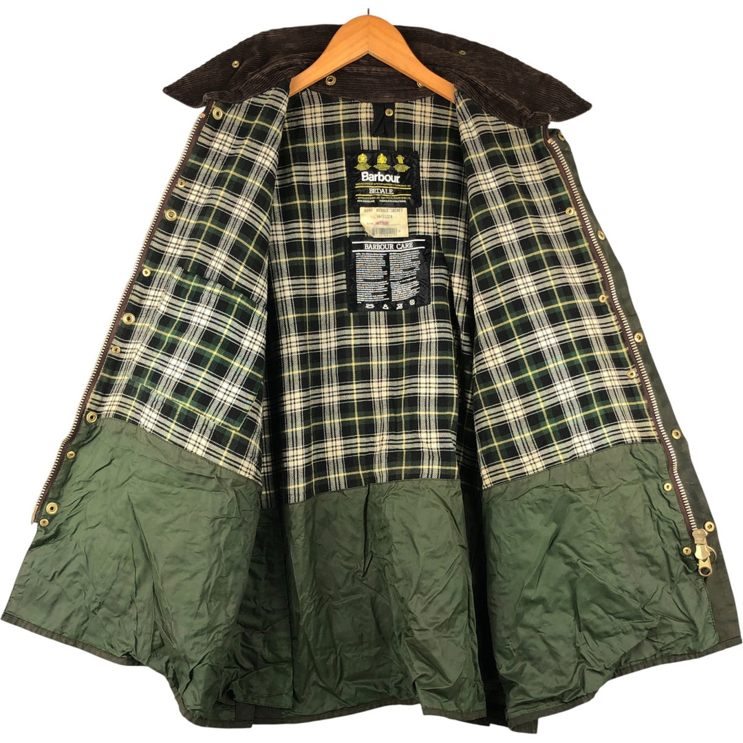 1990'S Barbour Bedale 3-Warrant Waxed Cotton Oiled Jacket, Made in England, C44, Men's Size L cotton Khaki type Vintage Second Hand