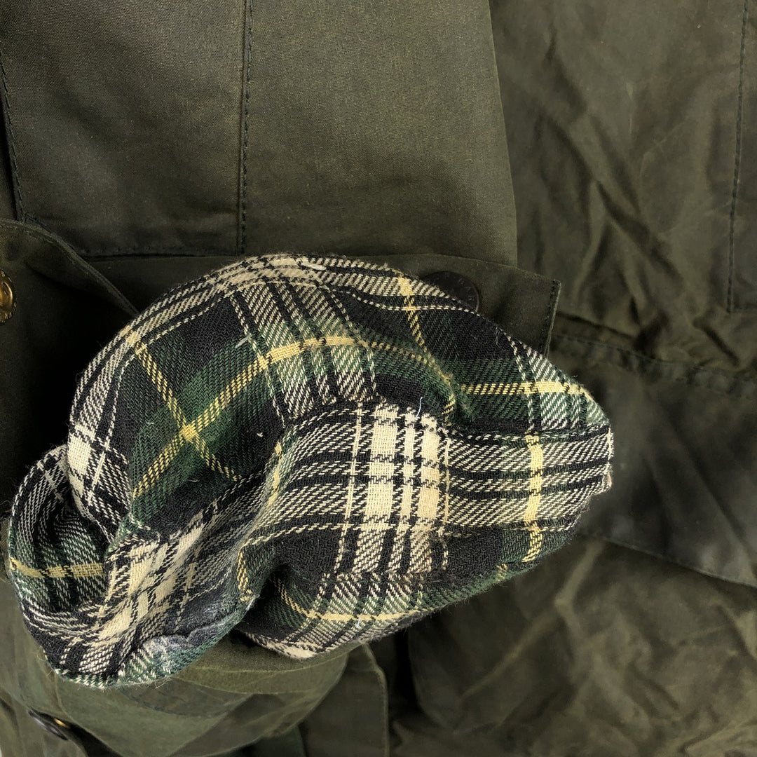 1990'S Barbour Bedale 3-Warrant Waxed Cotton Oiled Jacket, Made in England, C44, Men's Size L cotton Khaki type Vintage Second Hand