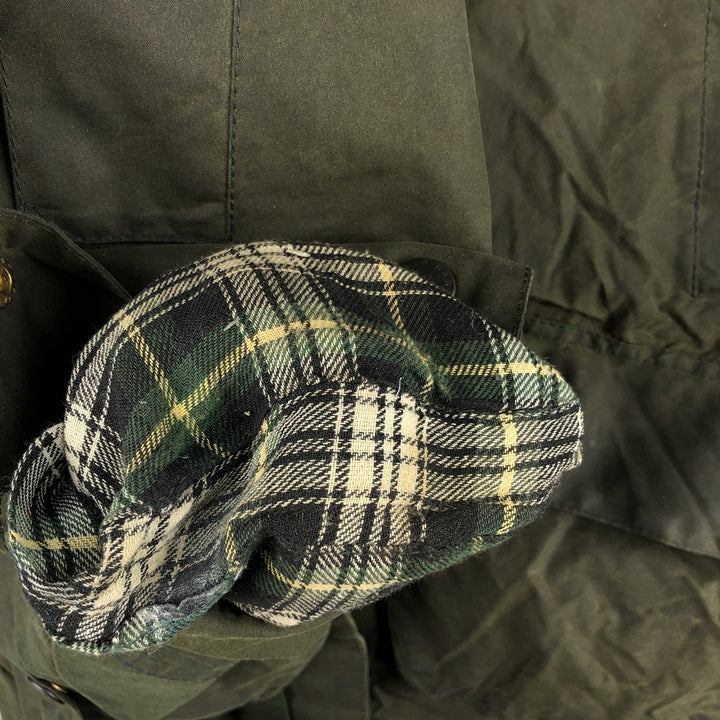 1990'S Barbour Bedale 3-Warrant Waxed Cotton Oiled Jacket, Made in England, C44, Men's Size L cotton Khaki type Vintage Second Hand