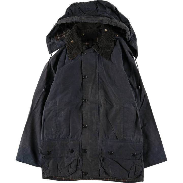 1980s-1990'S Barbour Beaufort 3 Warrant Hooded Oiled Hunting Jacket, Made in England, C34, Men's Size XS cotton navy blue type Vintage Second Hand