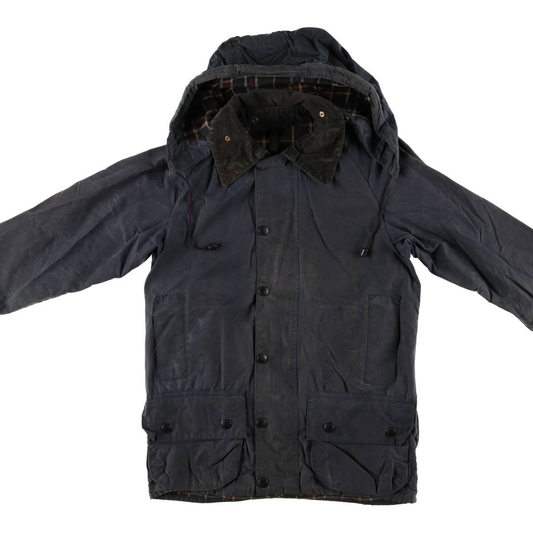 1980s-1990'S Barbour Beaufort 3 Warrant Hooded Oiled Hunting Jacket, Made in England, C34, Men's Size XS cotton navy blue type Vintage Second Hand