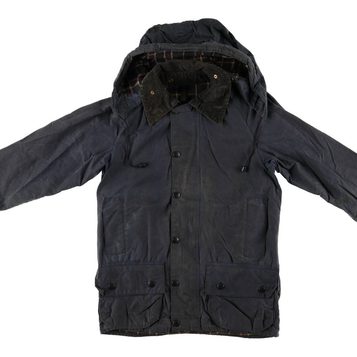 1980s-1990'S Barbour Beaufort 3 Warrant Hooded Oiled Hunting Jacket, Made in England, C34, Men's Size XS cotton navy blue type Vintage Second Hand