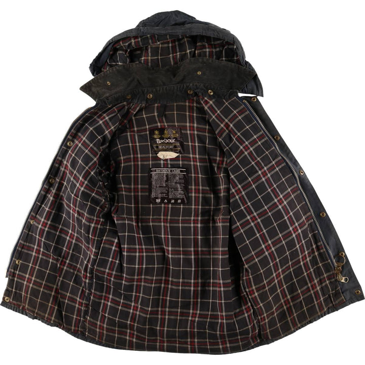 1980s-1990'S Barbour Beaufort 3 Warrant Hooded Oiled Hunting Jacket, Made in England, C34, Men's Size XS cotton navy blue type Vintage Second Hand