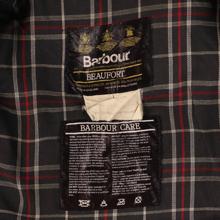 1980s-1990'S Barbour Beaufort 3 Warrant Hooded Oiled Hunting Jacket, Made in England, C34, Men's Size XS cotton navy blue type Vintage Second Hand