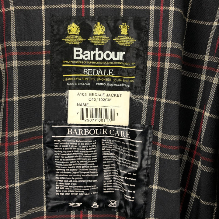 1990'S Barbour Bedale (formerly 3 Warrant) waxed cotton oiled jacket, made in England, C40, men's size M cotton navy blue type Vintage Second Hand