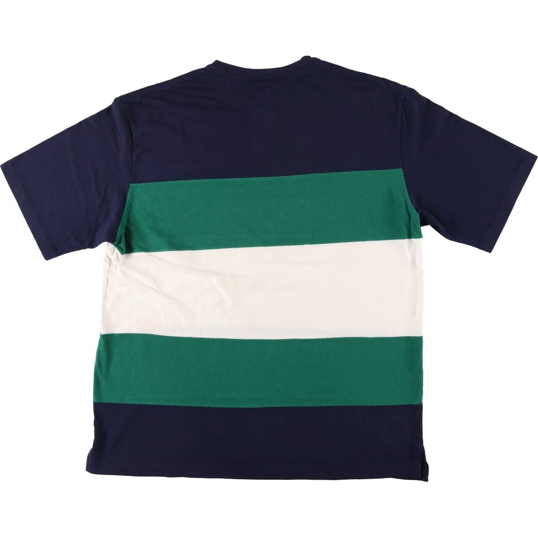 90'S LANDS' END Henley neck short sleeve striped T-shirt made in USA men's size L vintage cotton navy blue type Vintage Second Hand