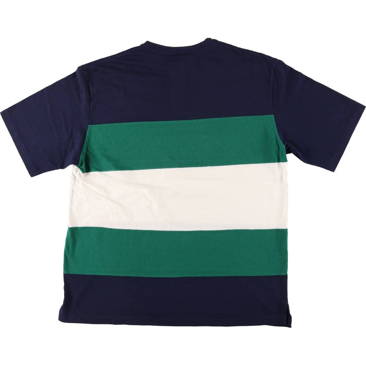 90'S LANDS' END Henley neck short sleeve striped T-shirt made in USA men's size L vintage cotton navy blue type Vintage Second Hand