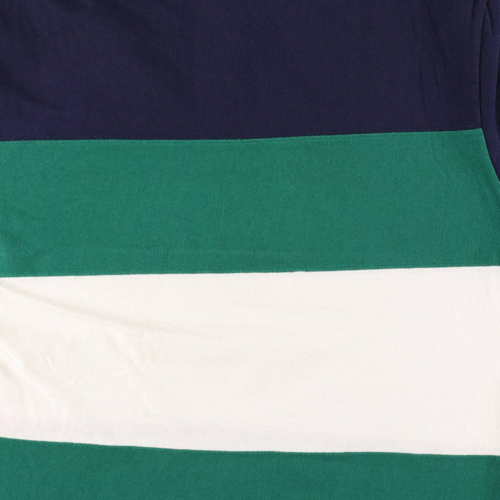 90'S LANDS' END Henley neck short sleeve striped T-shirt made in USA men's size L vintage cotton navy blue type Vintage Second Hand
