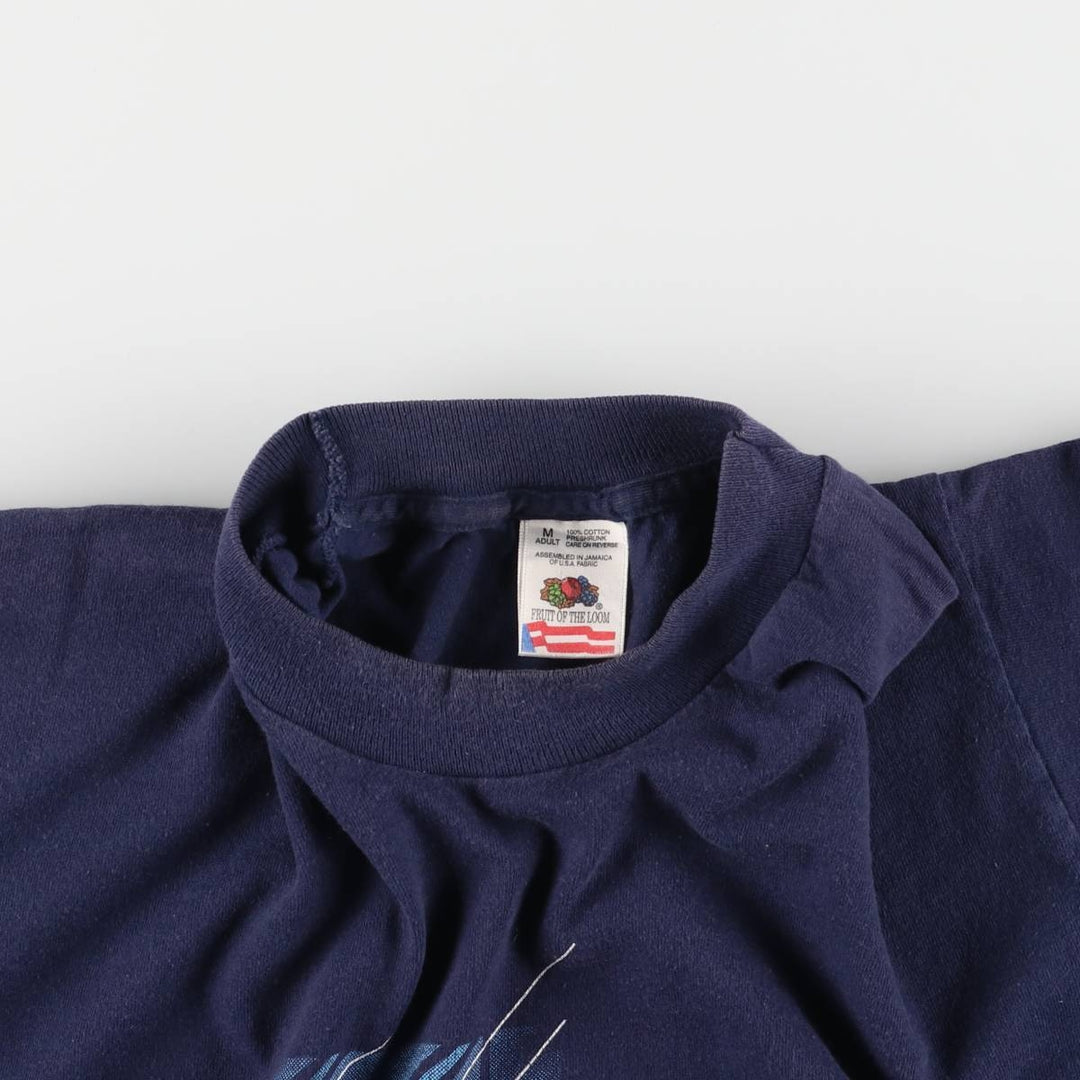 90'S Fruit of the Loom printed T-shirt, men's size M, vintage cotton navy blue type Vintage Second Hand