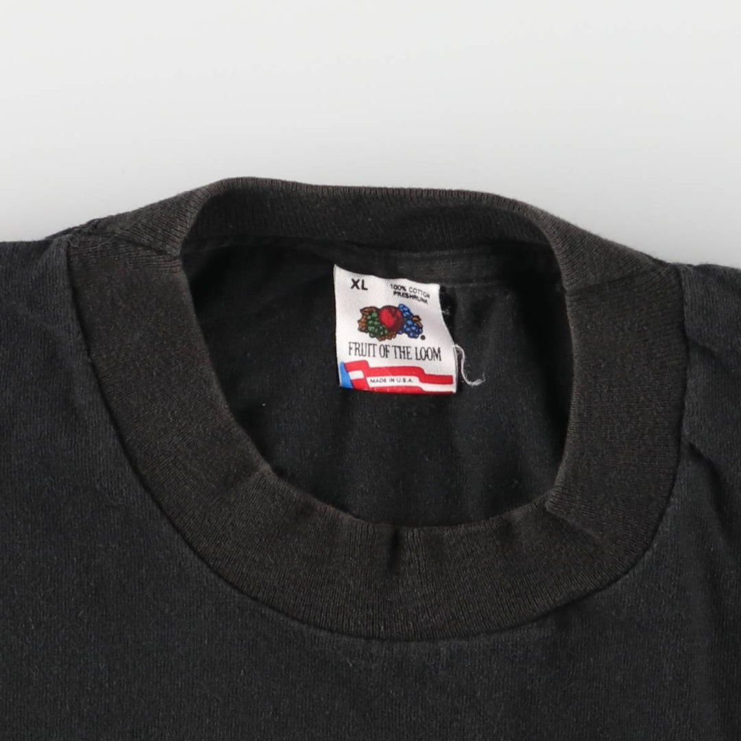 90'S Fruit of the Loom printed T-shirt, made in the USA, men's XL size, vintage cotton black type Vintage Second Hand