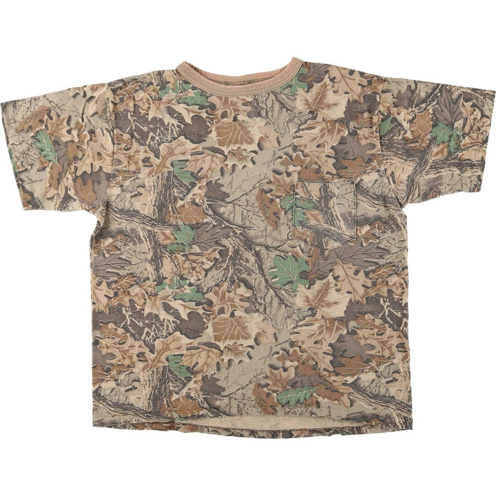 90'S SPARTAN Camouflage Pattern Real Tree Camo Pocket T-Shirt Made in USA Men's L Size Vintage cotton Khaki type sage green Vintage Second Hand