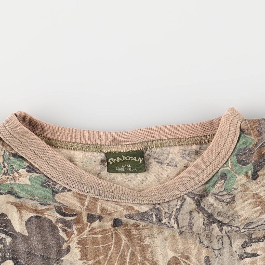 90'S SPARTAN Camouflage Pattern Real Tree Camo Pocket T-Shirt Made in USA Men's L Size Vintage cotton Khaki type sage green Vintage Second Hand