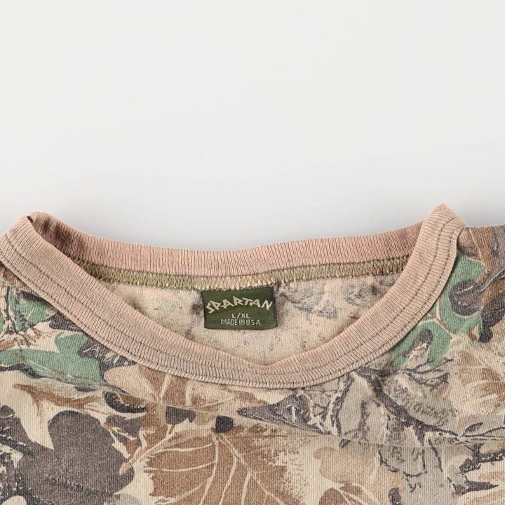 90'S SPARTAN Camouflage Pattern Real Tree Camo Pocket T-Shirt Made in USA Men's L Size Vintage cotton Khaki type sage green Vintage Second Hand