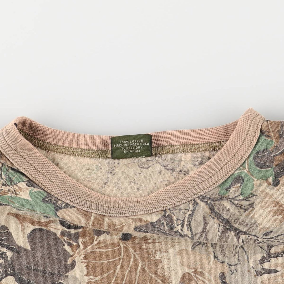 90'S SPARTAN Camouflage Pattern Real Tree Camo Pocket T-Shirt Made in USA Men's L Size Vintage cotton Khaki type sage green Vintage Second Hand