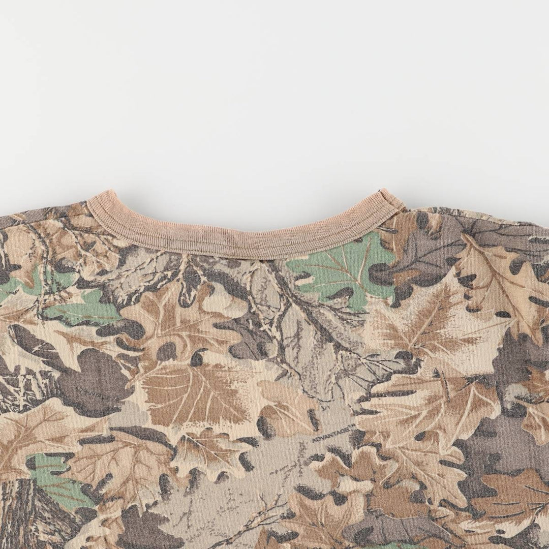 90'S SPARTAN Camouflage Pattern Real Tree Camo Pocket T-Shirt Made in USA Men's L Size Vintage cotton Khaki type sage green Vintage Second Hand