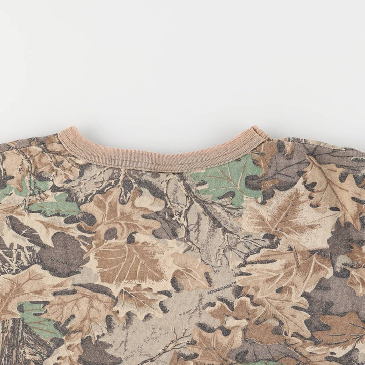 90'S SPARTAN Camouflage Pattern Real Tree Camo Pocket T-Shirt Made in USA Men's L Size Vintage cotton Khaki type sage green Vintage Second Hand