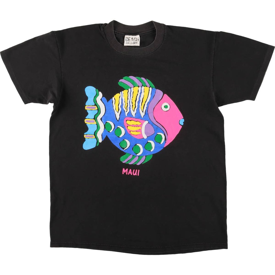 80s~90'S Stedman SUPER HI-CRU BEACH GALLERY Printed T-shirt Made in USA Men's L size Vintage cotton black type Vintage Second Hand