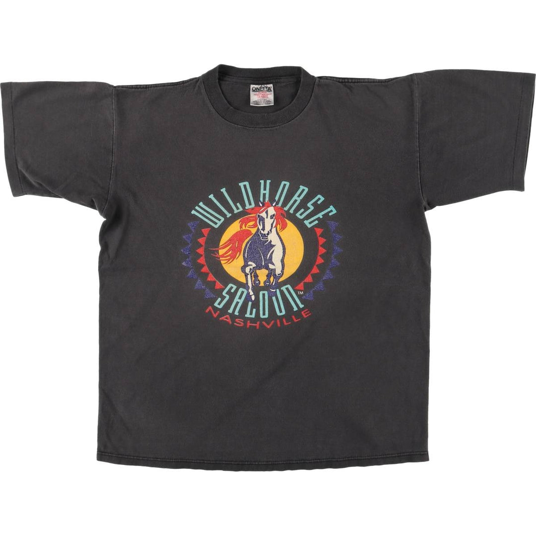 90'S ONEITA SUPER HEAVY WEIGHT Printed T-shirt Made in USA Men's L size Vintage cotton black type Vintage Second Hand