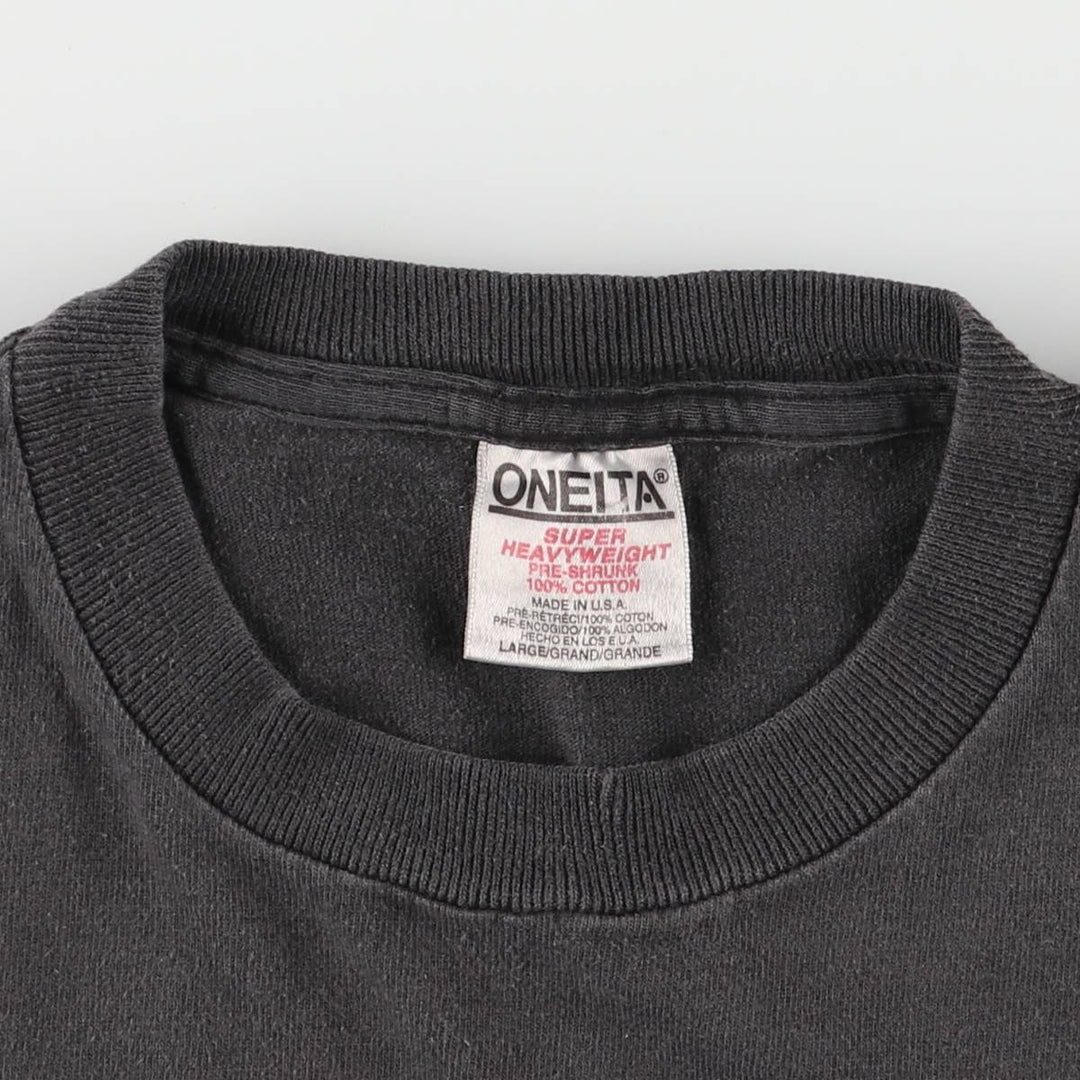 90'S ONEITA SUPER HEAVY WEIGHT Printed T-shirt Made in USA Men's L size Vintage cotton black type Vintage Second Hand