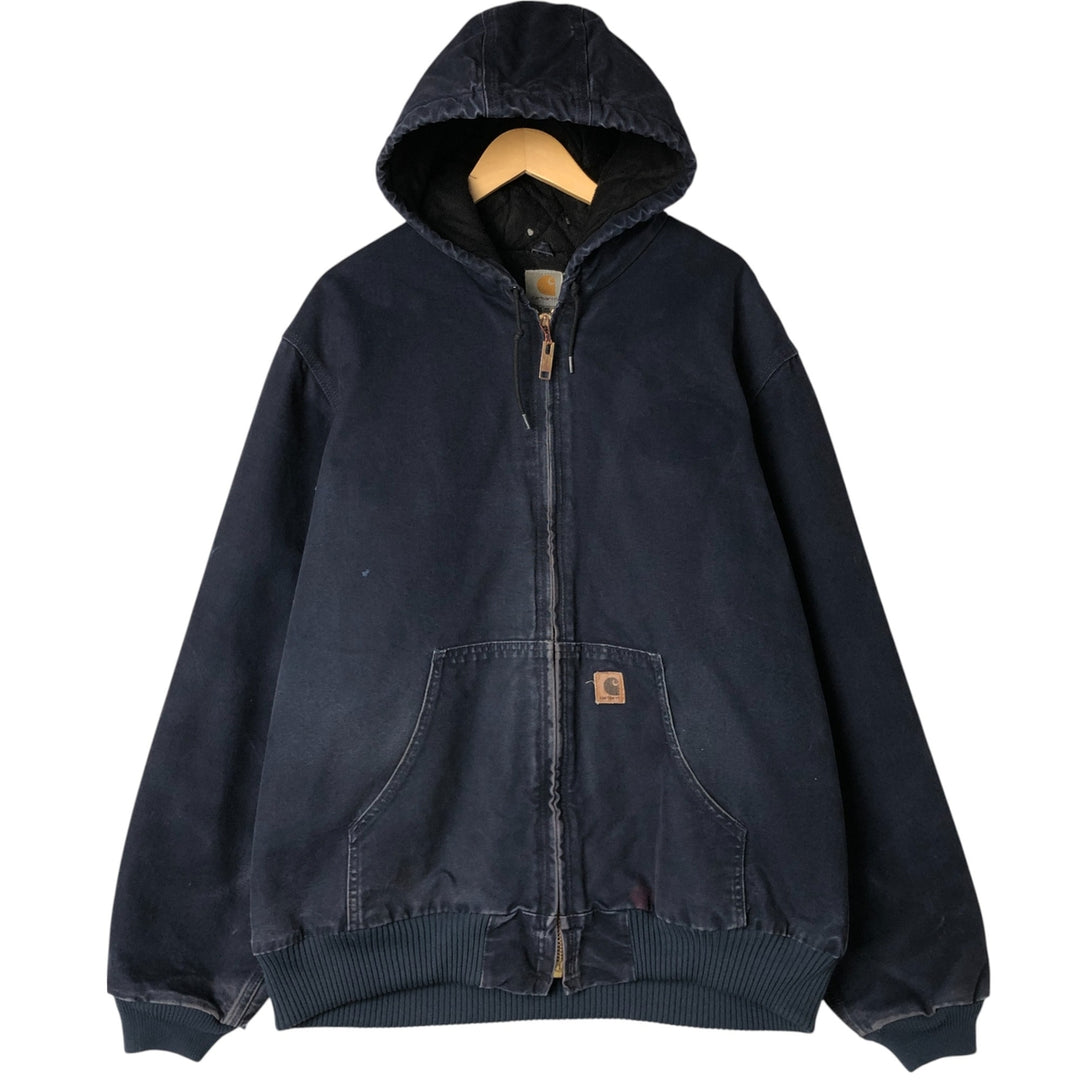 00'S Carhartt Active Jacket Duck Full Zip Hoodie Men's XL cotton navy blue type Vintage Second Hand