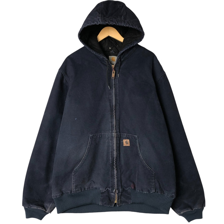 00'S Carhartt Active Jacket Duck Full Zip Hoodie Men's XL cotton navy blue type Vintage Second Hand