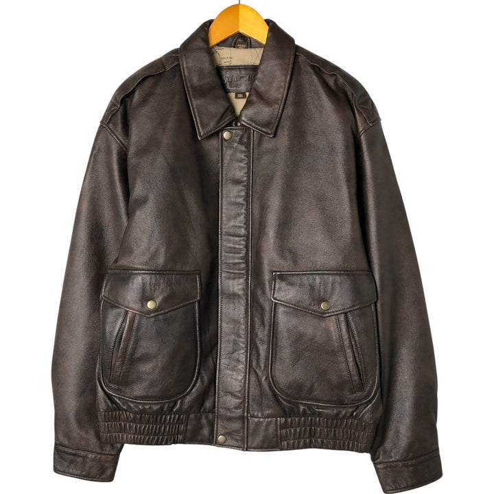 ST. JOHN'S BAY A-2 type padded leather flight jacket, men's size L genuine leather brown type Vintage Second Hand