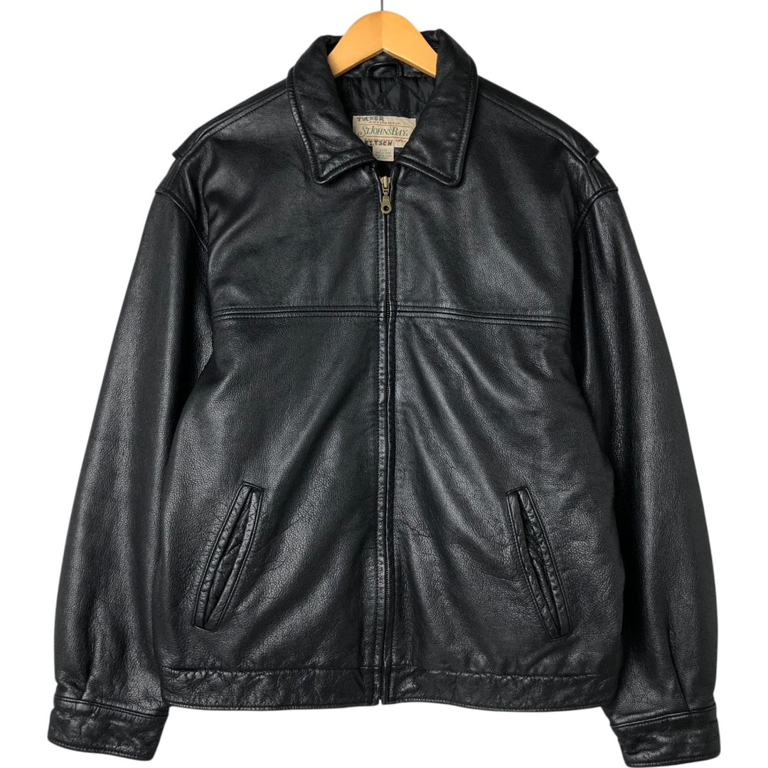 90'S St. John's Bay Swing Top Type Padded Leather Blouson Men's Size L Vintage genuine leather black type Vintage Second Hand