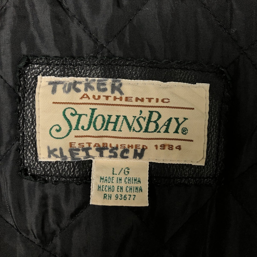 90'S St. John's Bay Swing Top Type Padded Leather Blouson Men's Size L Vintage genuine leather black type Vintage Second Hand