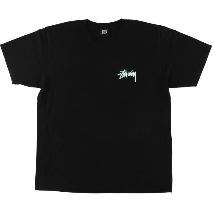 STUSSY surf skate T-shirt, men's size L cotton black type Vintage Second Hand