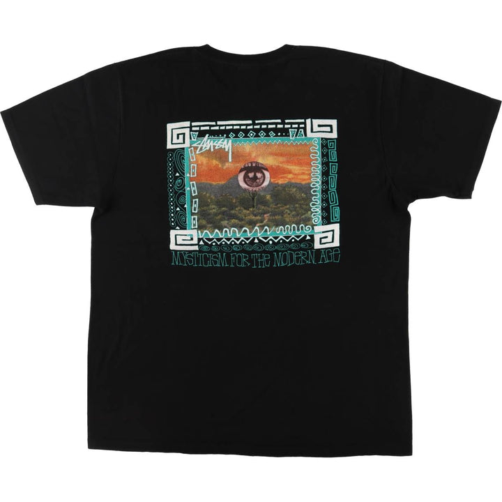 STUSSY surf skate T-shirt, men's size L cotton black type Vintage Second Hand