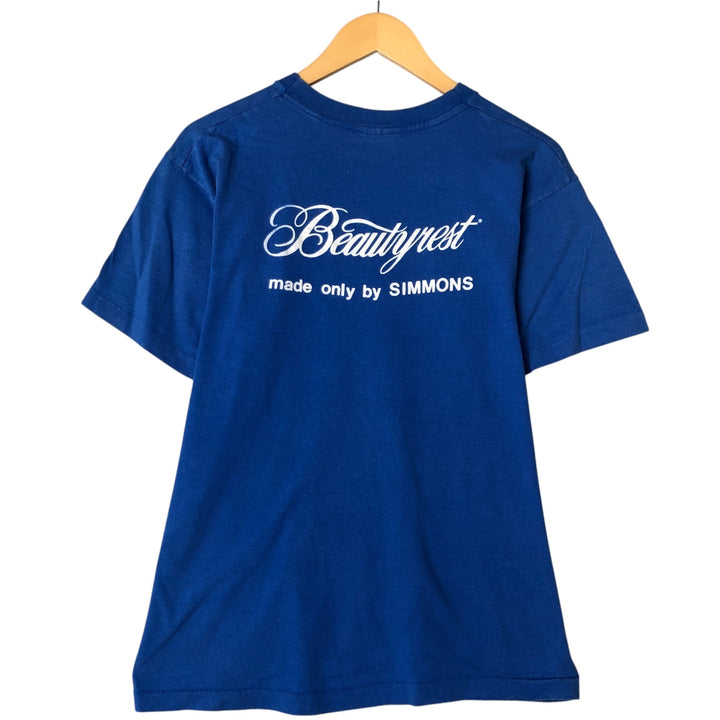 90'S Fruit of the Loom SIMMONS Advertising T-shirt Made in USA Men's L Vintage cotton blue type Vintage Second Hand