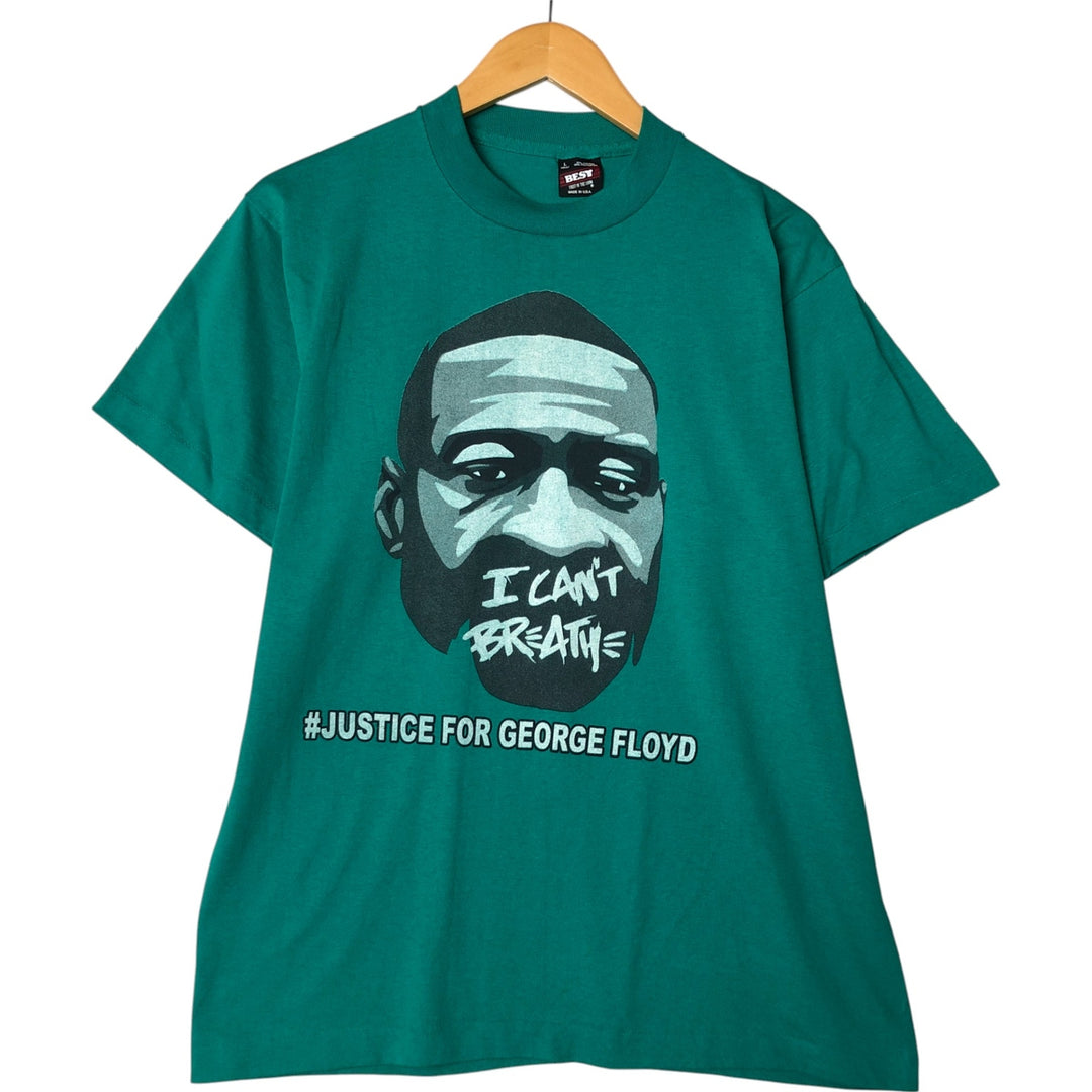 90'S Fruit of the Loom George Floyd Printed T-shirt Made in USA Men's L Size Vintage cotton Emerald green Vintage Second Hand