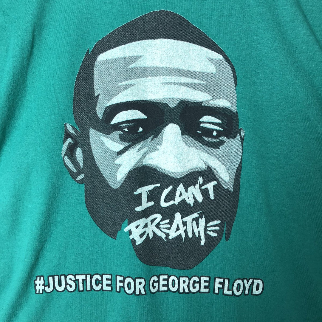 90'S Fruit of the Loom George Floyd Printed T-shirt Made in USA Men's L Size Vintage cotton Emerald green Vintage Second Hand