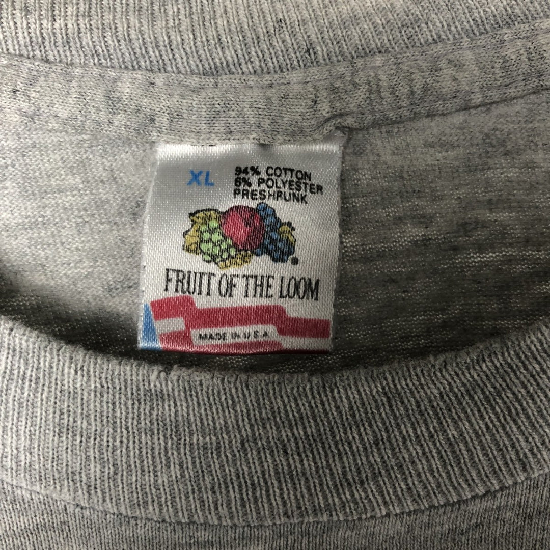 90'S Fruit of the Loom printed T-shirt, made in the USA, men's XL size, vintage cotton gray type Vintage Second Hand