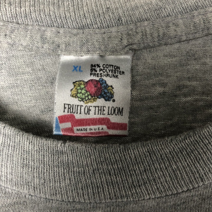 90'S Fruit of the Loom printed T-shirt, made in the USA, men's XL size, vintage cotton gray type Vintage Second Hand