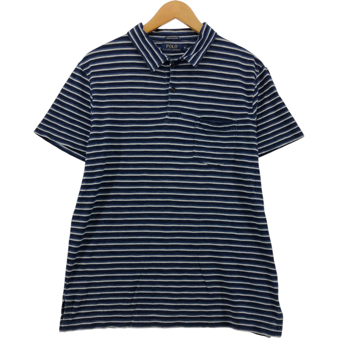 Ralph Lauren POLO RALPH LAUREN Multi-border short sleeve border polo shirt Men's M size cotton navy blue type Vintage Second Hand