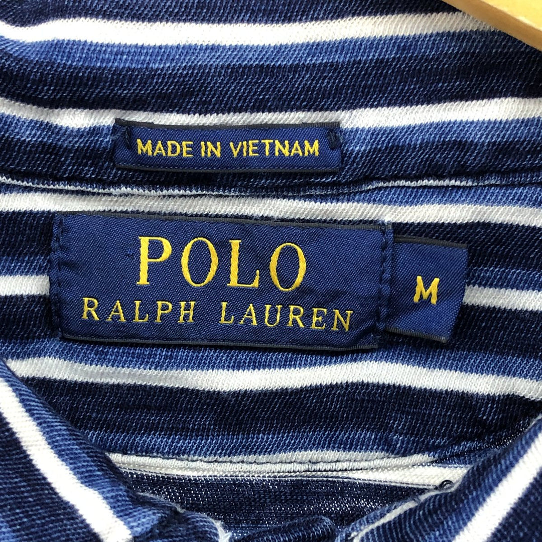 Ralph Lauren POLO RALPH LAUREN Multi-border short sleeve border polo shirt Men's M size cotton navy blue type Vintage Second Hand