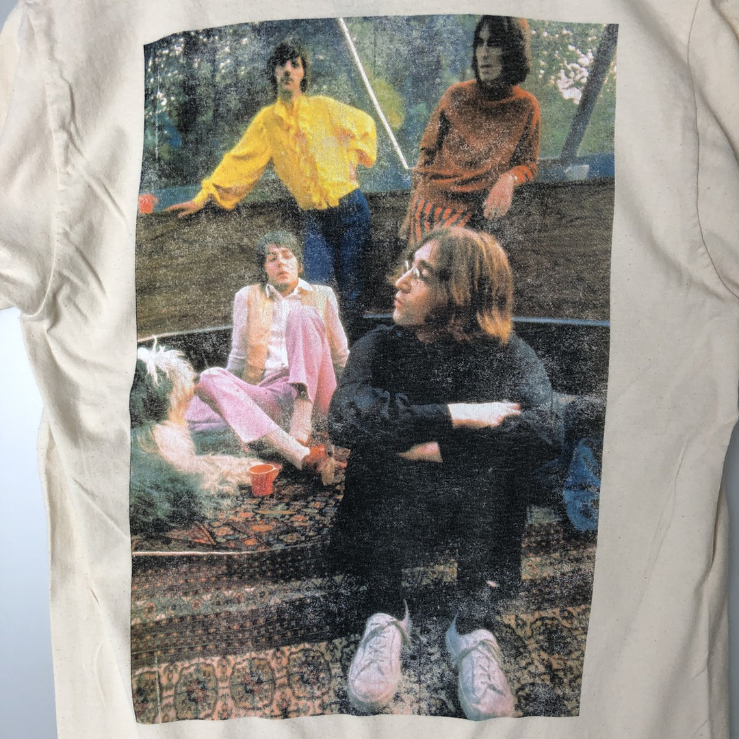 THE BEATLES Band T-shirt, Men's M size cotton Beige type Vintage Second Hand