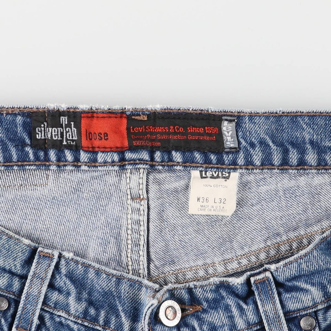 90'S Levi's Silver Tab LOOSE Denim Shorts, Made in USA, Men's, W35, Vintage cotton blue type Vintage Second Hand