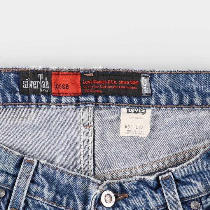 90'S Levi's Silver Tab LOOSE Denim Shorts, Made in USA, Men's, W35, Vintage cotton blue type Vintage Second Hand