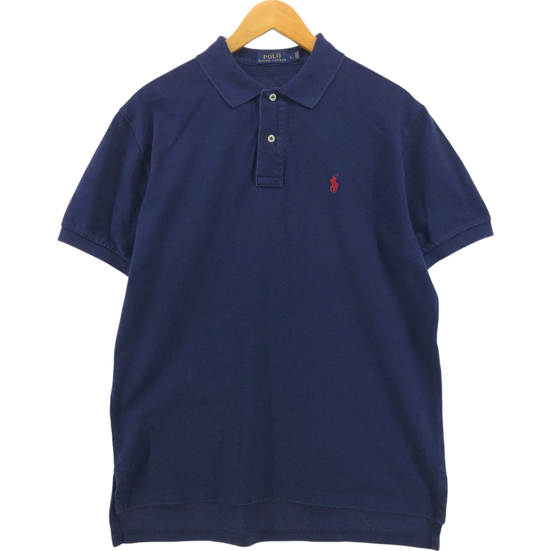Ralph Lauren POLO RALPH LAUREN short sleeve polo shirt men's size L cotton navy blue type Vintage Second Hand