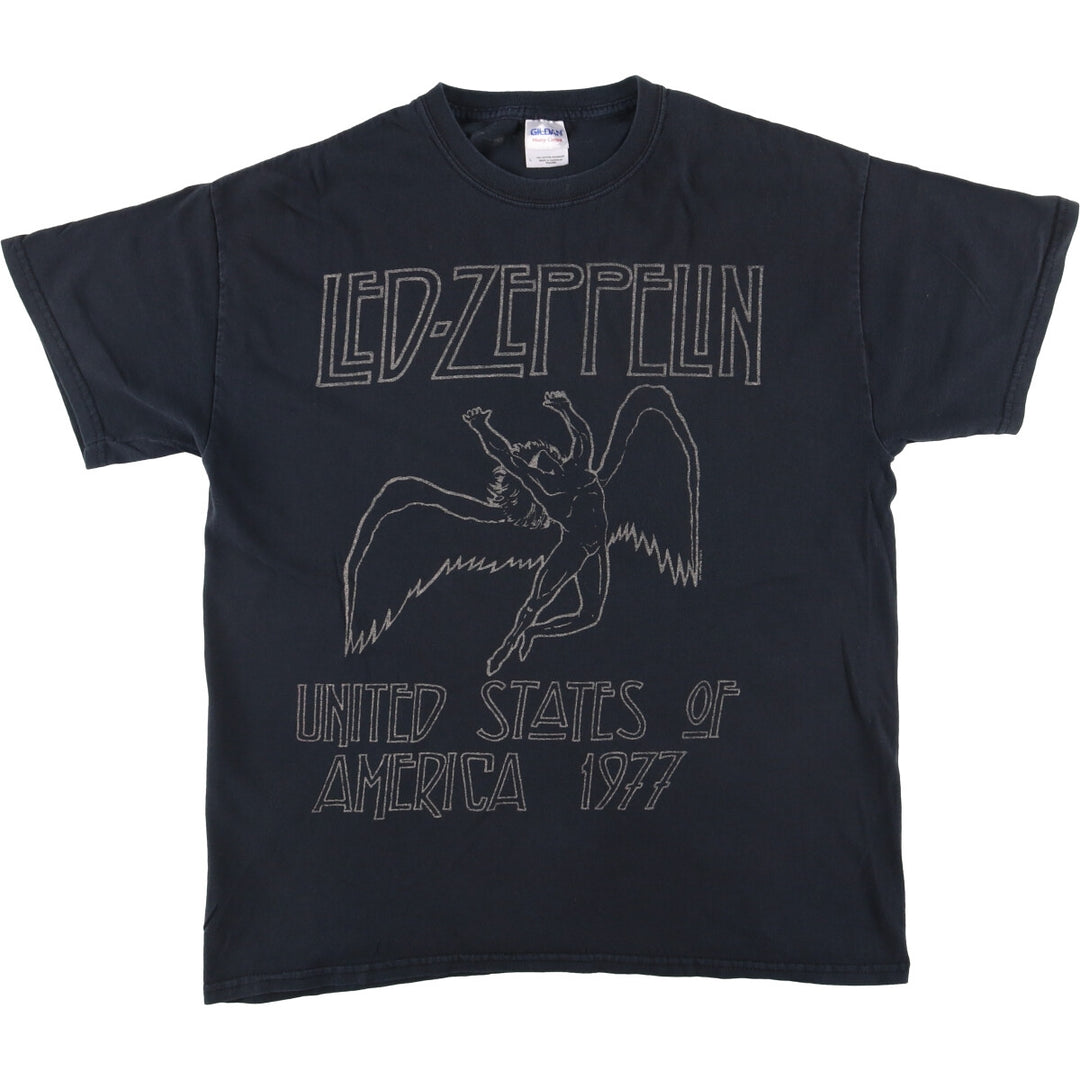 Gildan LED ZEPPELIN Band T-shirt, Men's L size cotton black type Vintage Second Hand