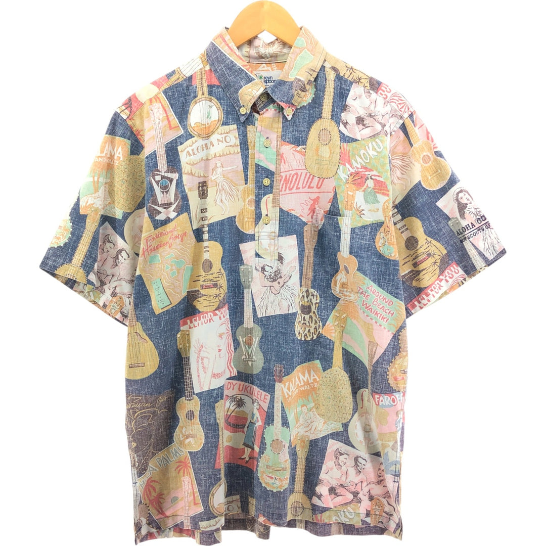 90'S Reyn Spooner all-over print button-down Hawaiian aloha shirt, box shirt, men's XL size, vintage unknown navy blue type Vintage Second Hand