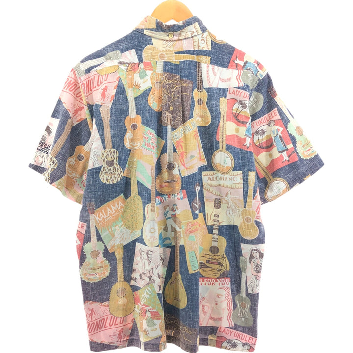 90'S Reyn Spooner all-over print button-down Hawaiian aloha shirt, box shirt, men's XL size, vintage unknown navy blue type Vintage Second Hand